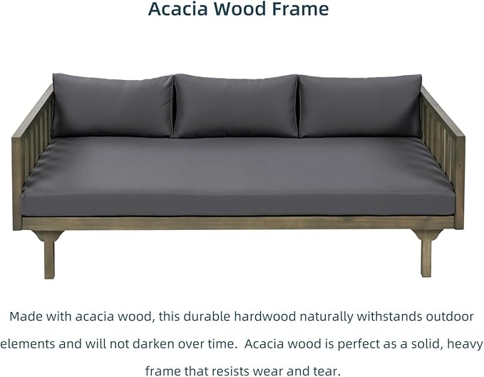 Merax Solid Acacia Wood Couch Chaise Lounge Chair Indoor, 3 Seater Daybed Sofa - Image 3
