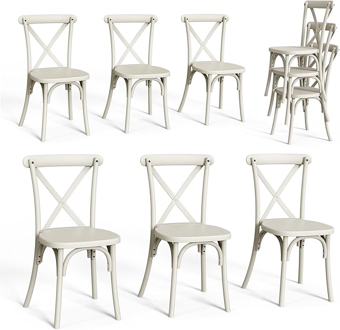 VINGLI Plastic Outdoor Dining Chairs Set of 6, Stackable Patio Cream White by VINGLI