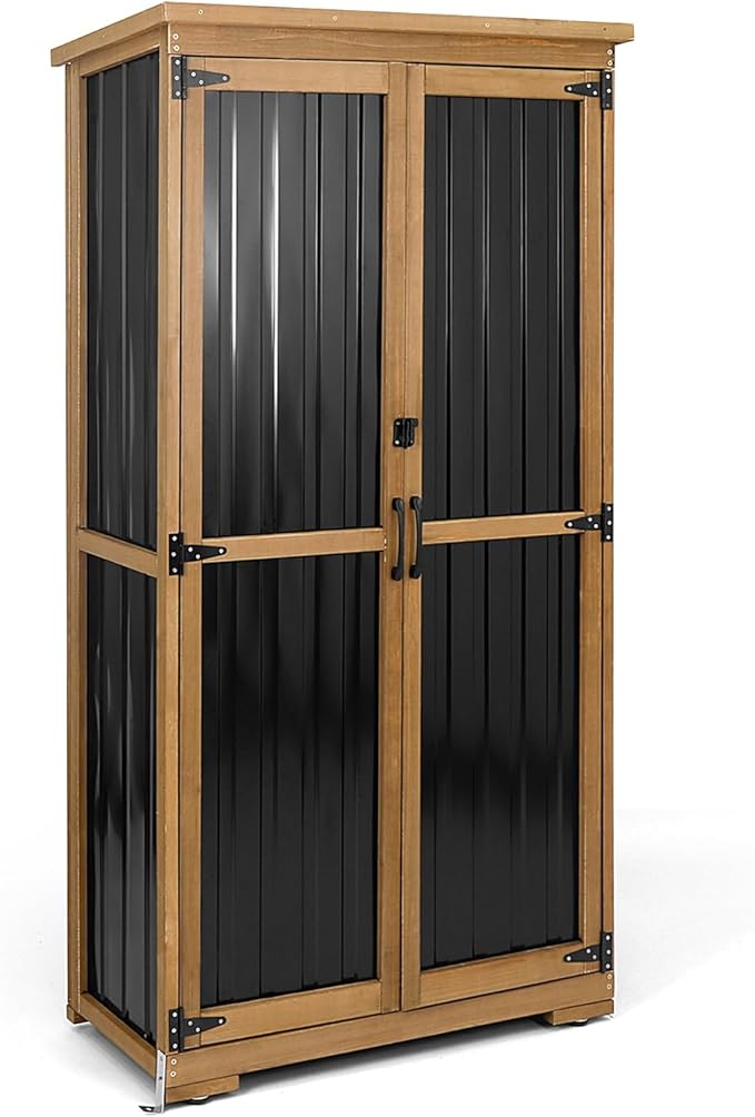 PetsCosset Outdoor Storage Cabinet, Wood & Metal Storage Shed by PETSCOSSET