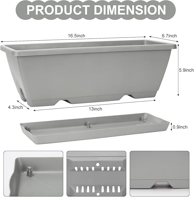 Window Box Planter, 6 Packs 17 Inches Rectangle Planters Box - Image 2