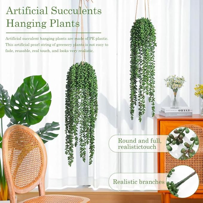 10 Pcs Artificial Succulents Hanging Plants, Fake String of Pearls Greenery - Image 2