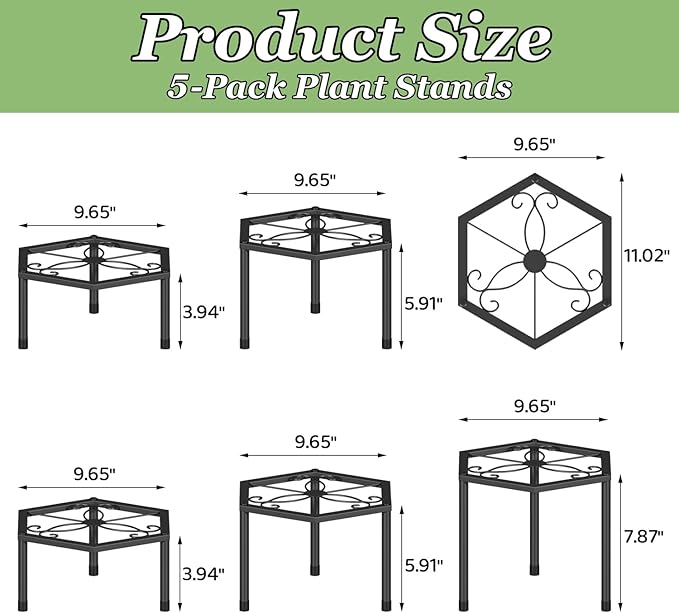 5-Pack Metal Plant Stands, Anti-Rust Iron Flower Pot Stand Plant Pot Shelf - Image 3