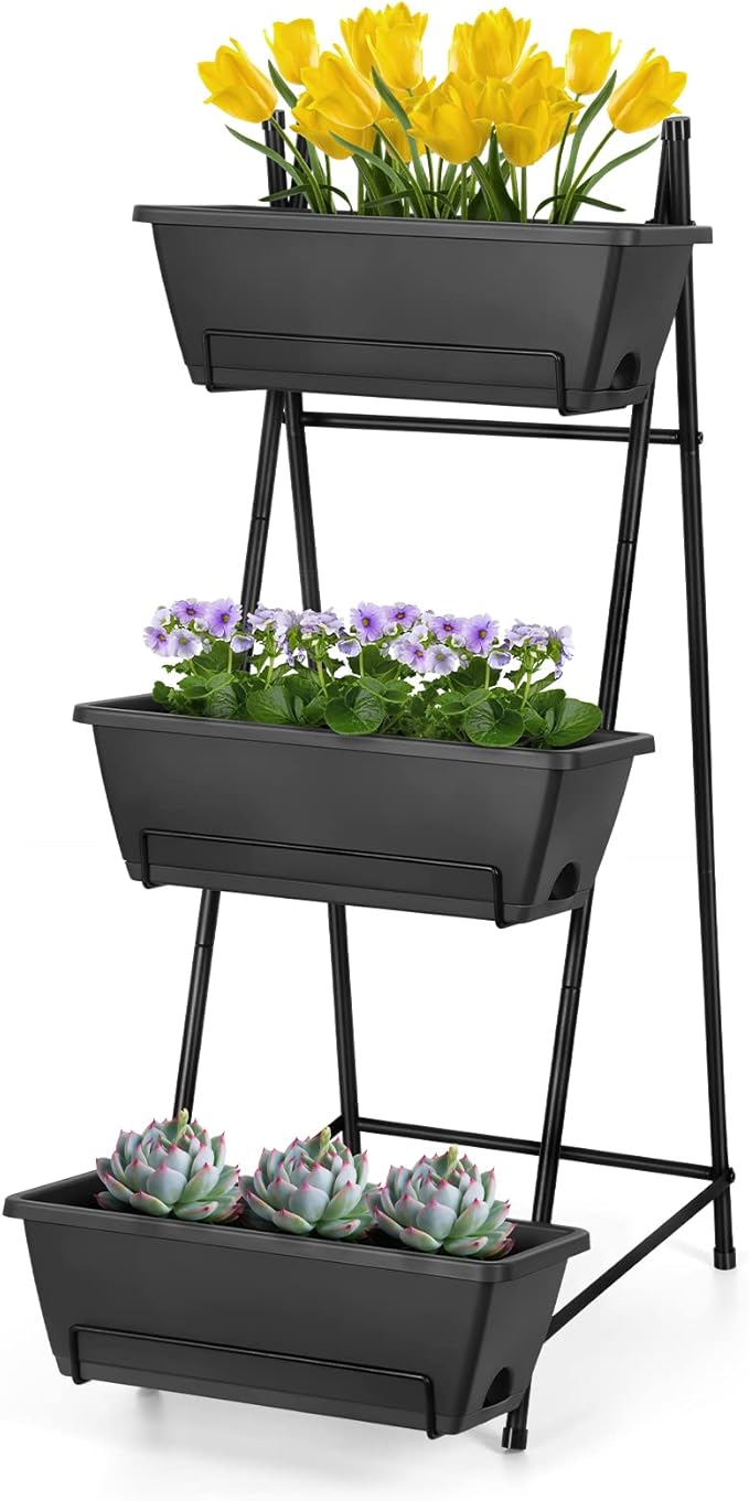 3 Tier Vertical Garden Planter Small Raised Garden Bed Freestanding Plastic by BTY