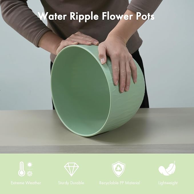12 Inch Large Plant Pots for Indoor or Outdoor Plants, Wide Water Ripples - Image 4