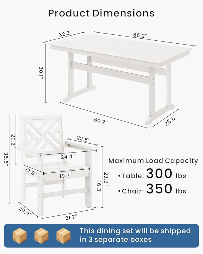 5-Piece Outdoor Dining Set, HDPE All-Weather Patio Table and Chairs Set - Image 2