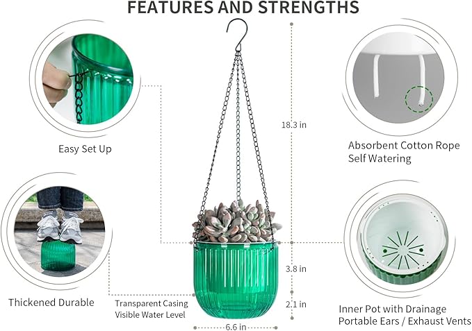 Josteve 6.5 Inch 2 Pcs Self Watering Hanging Planter Indoor Plant Pots Drainage - Image 5