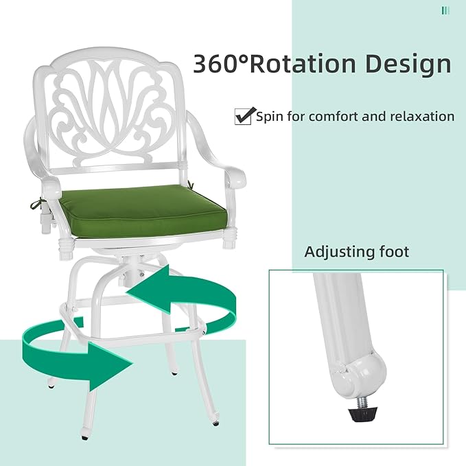 VIVIJASON 5-Piece Patio Swivel Bar Stools Set, All Weather Cast Aluminum - Image 2