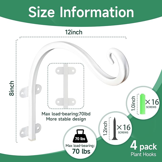 4 Pack 12Inch Plant Hanger, Sturdy Hanging Plant Bracket Hooks Outdoor - Image 2