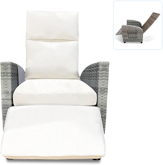 Outdoor Wicker Recliner Chair, 145° Patio Lounge Chair - Image 8