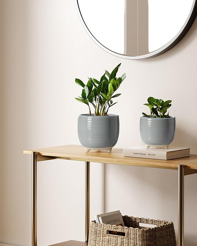 LE TAUCI Ceramic Plant Pots, 5.1 + 6.4 Inch Footed Pots - Image 3