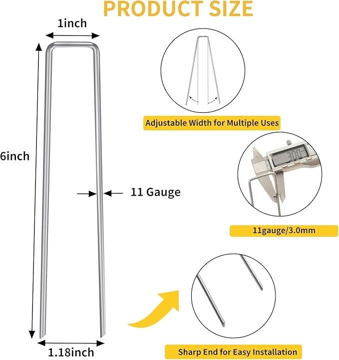 HongWay 300 Pack Landscape Staples 6 Inch, Galvanized Garden Staples Pins - Image 2
