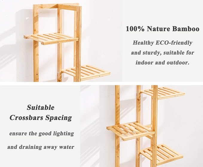 Bamboo 6 Tier 7 Potted Plant Stand Rack Multiple Flower Pot Holder Shelf Indoor - Image 3