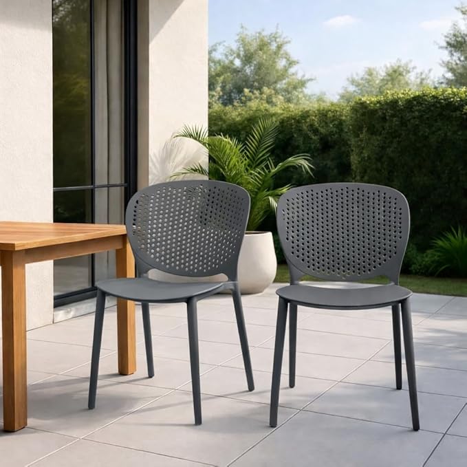 2xhome Set of 3 Patio Dining Chairs | Modern Stackable Outdoor Pool Side Chair - Image 2