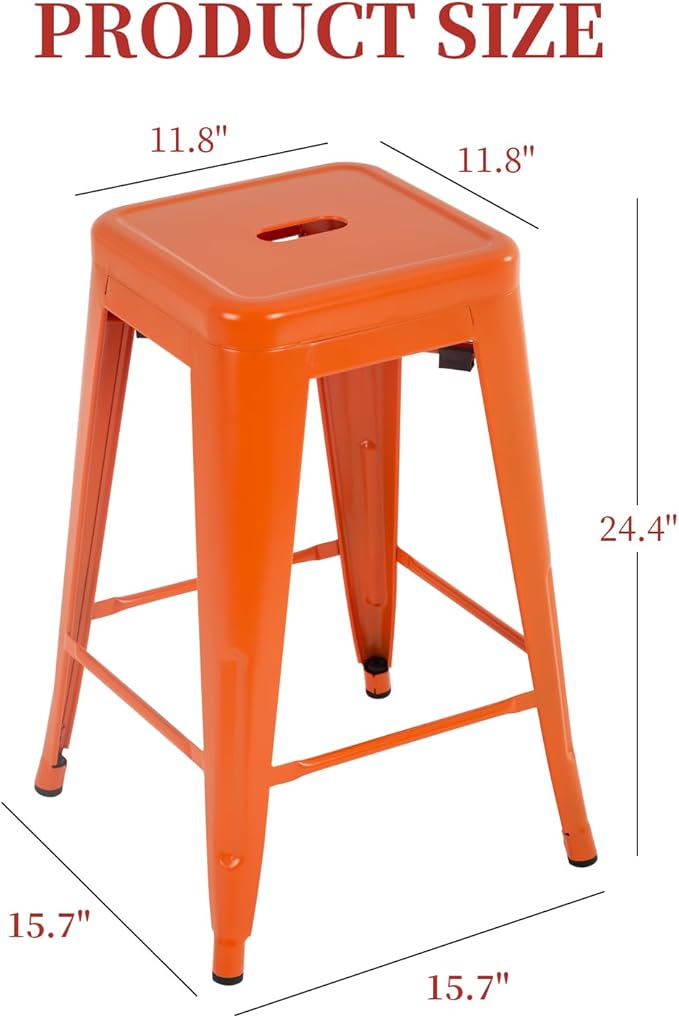 FDW Metal Bar Stools Set of 4 Counter Height Bar Stools 24 Inches Industrial - Image 3