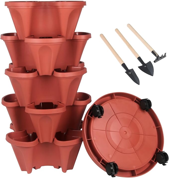 DUNCHATY Stackable Planters 5 Tier Vertical Garden Planting Tower Planters by DUNCHATY
