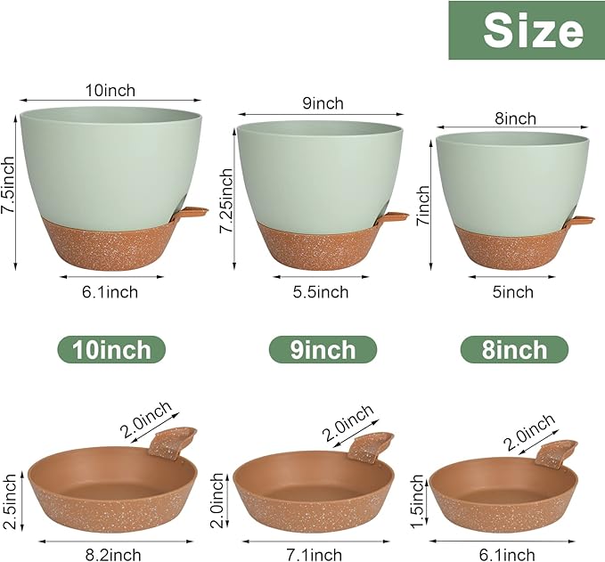 Planters for Indoor Plants, 10/9/8 Inch Self Watering Plant Pots - Image 2