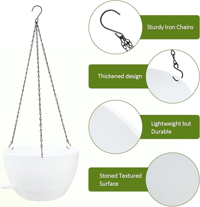 WOUSIWER Self Watering Hanging Planters, 2 Pack 12'' Plastic Pots - Image 5