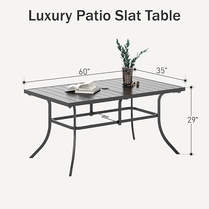 PHI VILLA 6-Person Outdoor Metal Steel Slat Dining Rectangle Table - Image 3