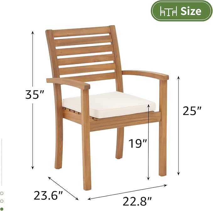 OC Orange-Casual Stackable Patio Dining Chairs Set of 2, Outdoor Acacia Wooden - Image 3