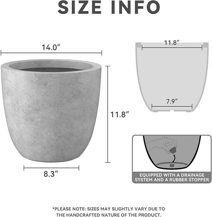 Kante 14 Inch Dia Round Concrete Planter, Indoor Outdoor Large Plant Pot - Image 2