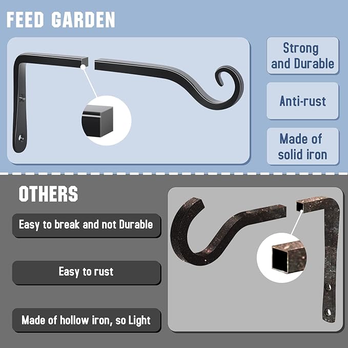 FEED GARDEN Wall Hook Hanging Plant Bracket 10 Inch 2 Pack, Hand-Forged Plant - Image 4