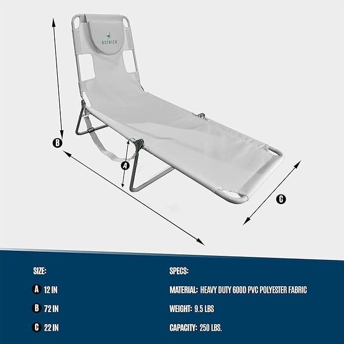 Ostrich 72 by 22 Inch Versatile Chaise Lounge Portable Reclining Lounger - Image 3