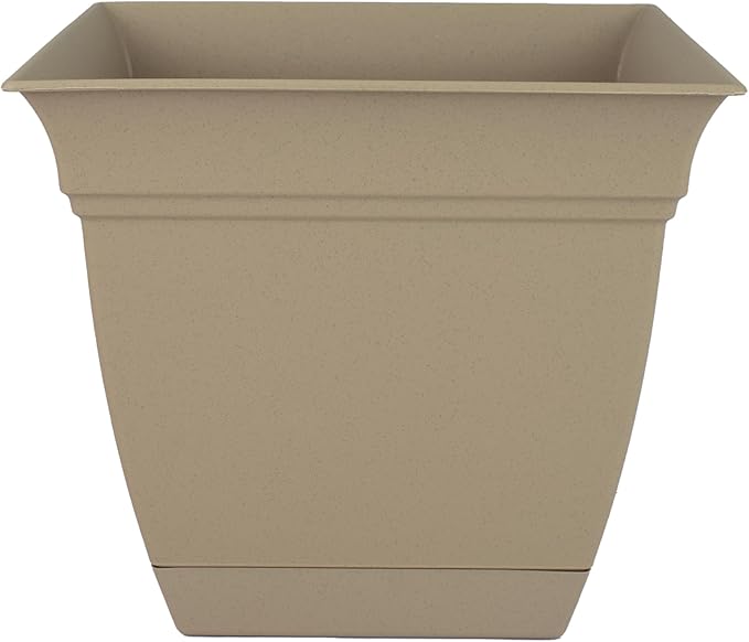 The HC Companies Eclipse Square Plastic Planter w/Attached Saucer by TheHCCompanies