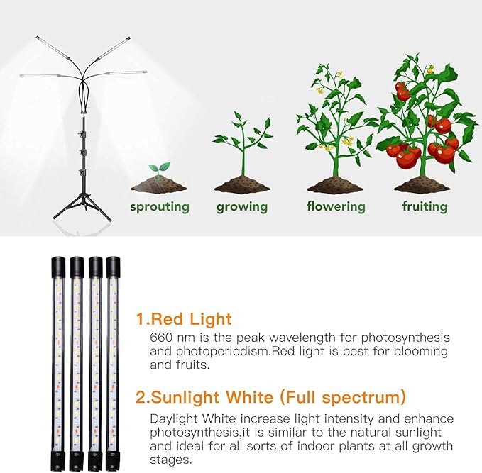 GHodec Grow Light with Stand, 5500K Full Spectrum Gooseneck Floor Plant Light - Image 4