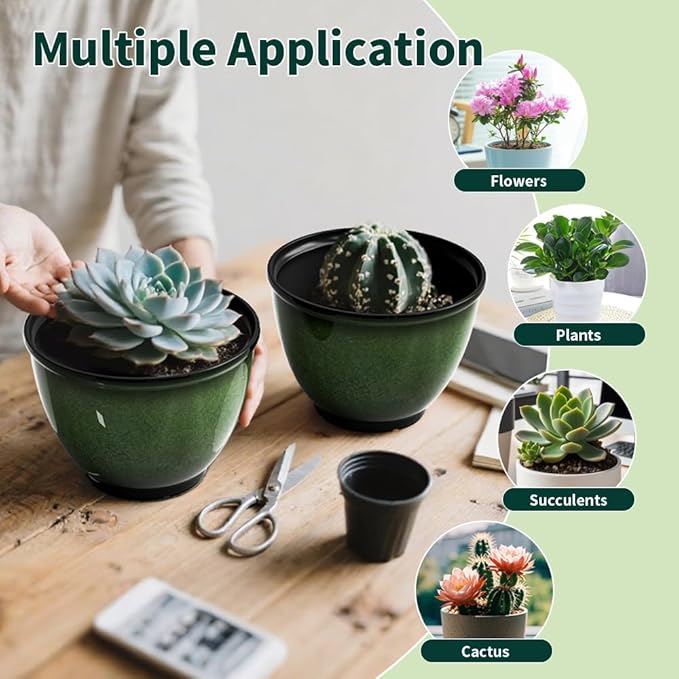 8 Inch Plastic Plant Pots, Glossy Smooth Finish Planter - Image 5