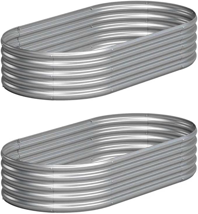 2PCS 4x2x1FT Galvanized Raised Garden Bed Kit, Vegetable Boxes-Oval Metal by Yortrek