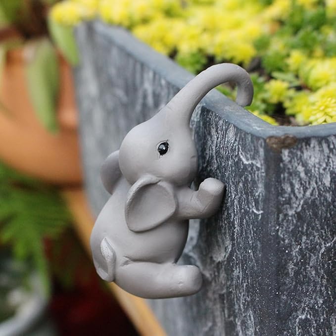 Set of 2 Cute Climbing Elephant Statues Flower Pot Hugger, Resin Hanging - Image 4