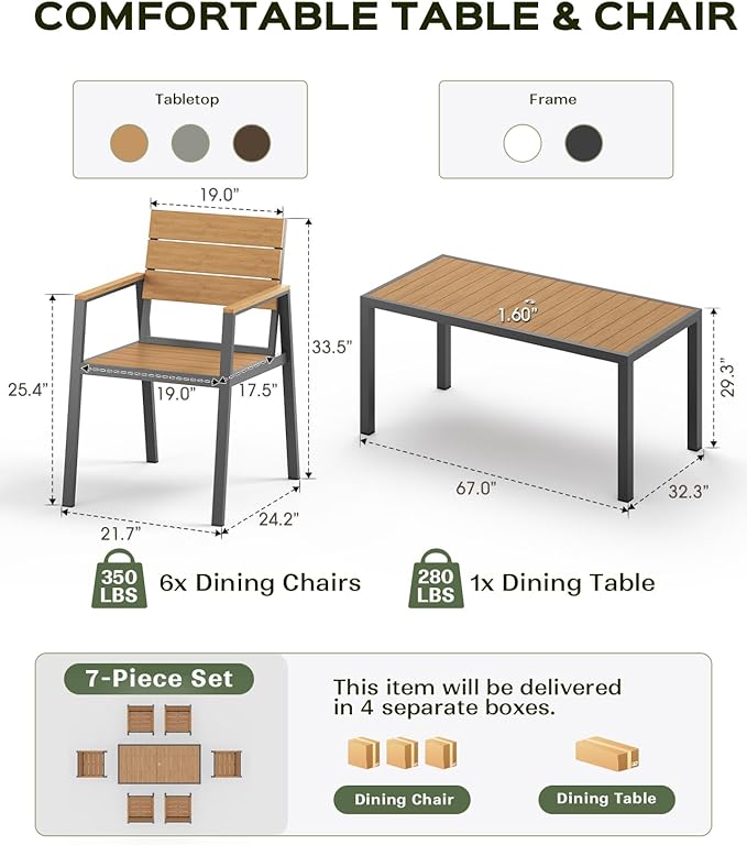 67" HDPS Outdoor Patio Dining Table, Aluminum-Edged Outdoor Dining Table - Image 4