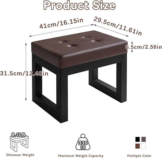 IBUYKE 16 Inch Small Foot Stool Ottoman, Rectangle PU Faux Leather Foot Rest - Image 3