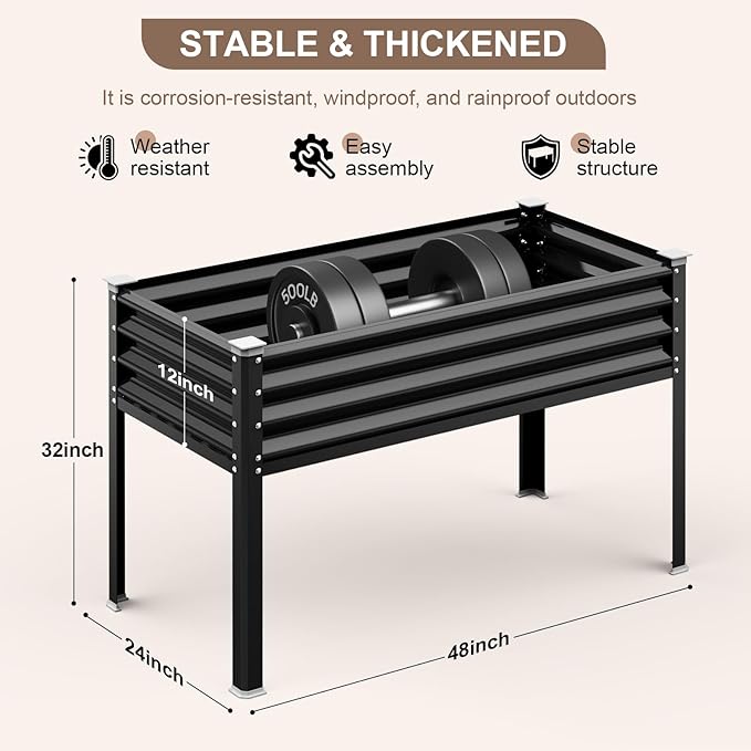 Raised Garden Bed with Legs, 48×24×32in Galvanized Raised Garden Beds Outdoor - Image 3