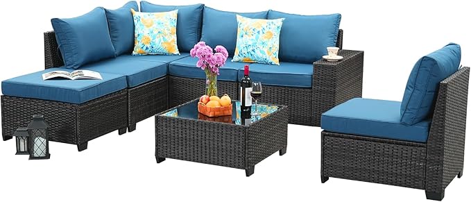 Jing's Villa 7-Piece Patio Furniture Set, All-Weather Outdoor Wicker Sectional - Image 9