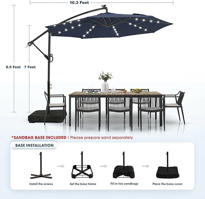 wikiwiki 10ft Solar LED Patio Umbrella - Image 5