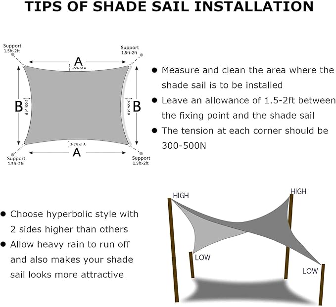 KANAGAWA Sun Shade Sail Curved 24'X24' Grey Rectangle Outdoor Shade Cover UV - Image 4