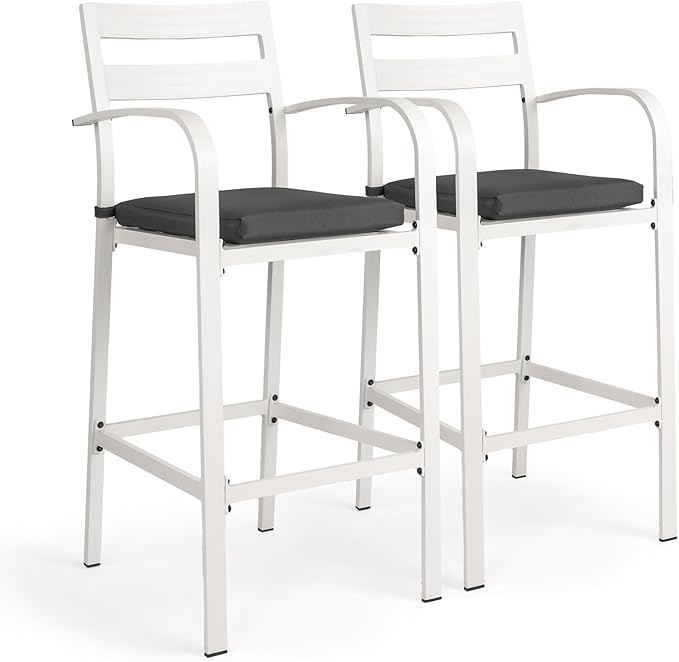 VINGLI Outdoor Bar Stools Set of 2, All-Weather Bar Height Aluminum Stools by VINGLI