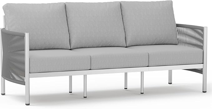 Aluminum Outdoor Patio Couch, 3 Seats HDPE Rope Patio Sofa by Oasbira