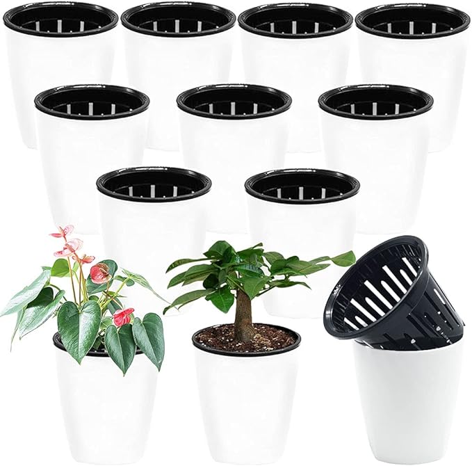 Haawooky 12 PCS Self Watering Plastic Planter, 4 Inch Plastic Flower Plant Pot by Haawooky