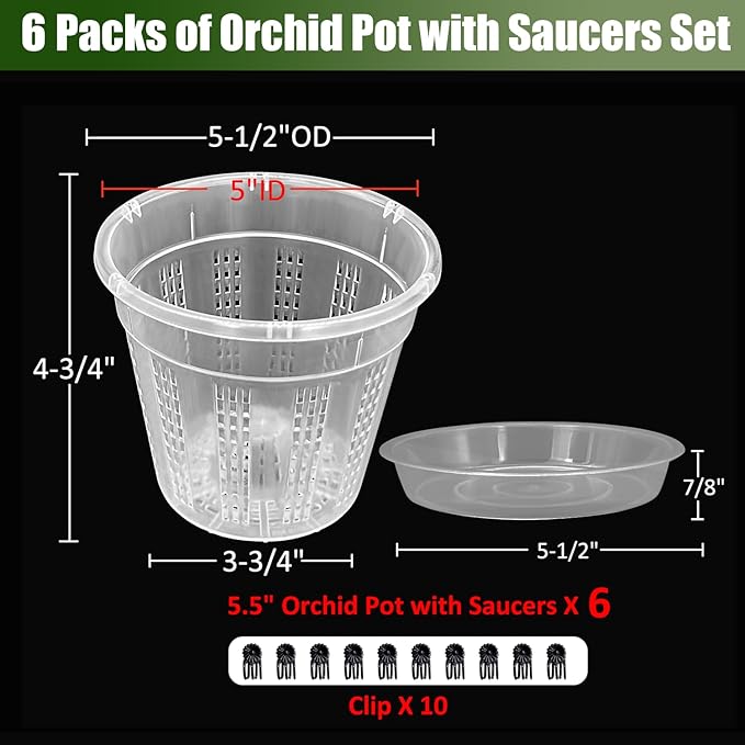 Orchid Pot with Saucers, 6 Packs of 5.5" Orchid Pots with Holes, Orchid Pots - Image 4