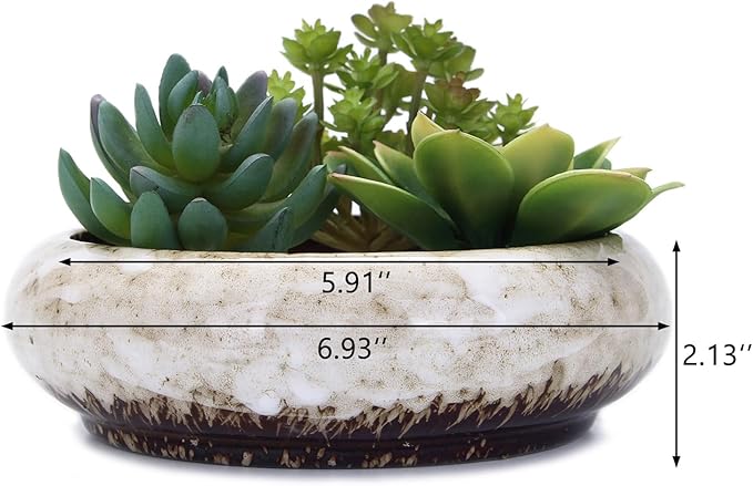VanEnjoy 7.3 inch Round Large Shallow Succulent Ceramic Glazed Planter Pots - Image 2