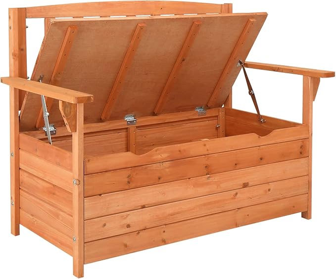 Outvita Outdoor Wood Storage Bench, Wooden Large Deck Box - Image 3