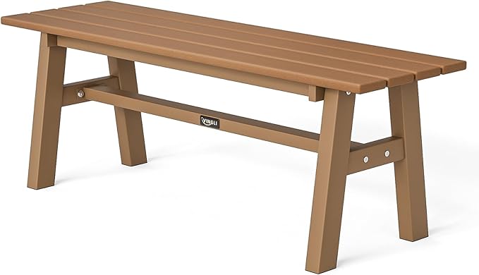 VINGLI 47” Outdoor Bench Garden Bench HDPE Porch Bench w/Metal Legs, Poly by VINGLI