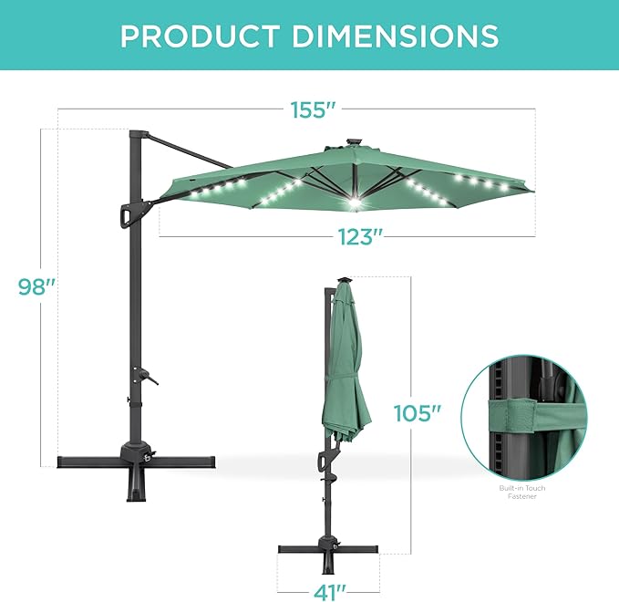 Best Choice Products 10ft Solar LED Cantilever Patio Umbrella, 360-Degree - Image 7