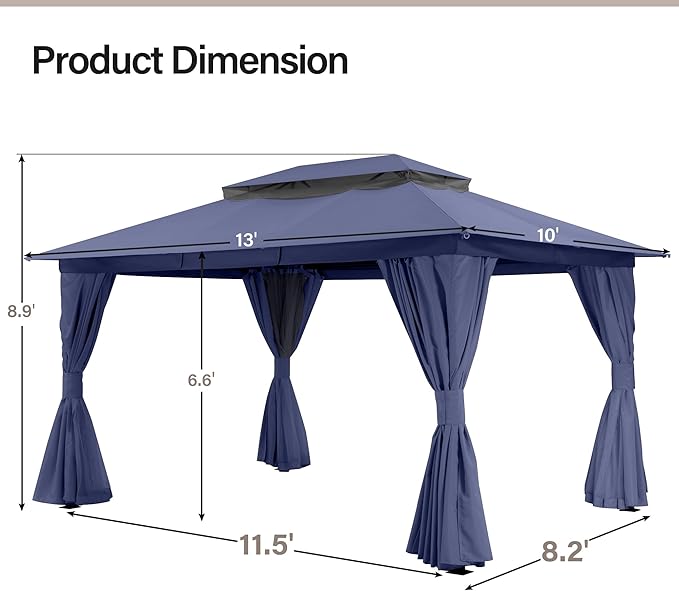 LAUSAINT HOME Semi-Permanent Outdoor Patio Gazebo 10'x13', Heavy Duty Party - Image 3