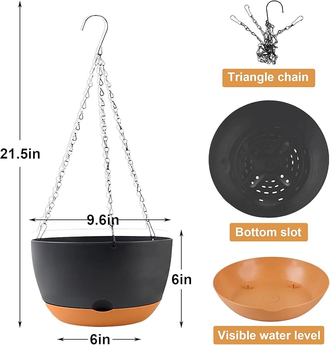 10 inch Plant Pot Hanging Planters Self Watering Pots - Image 3