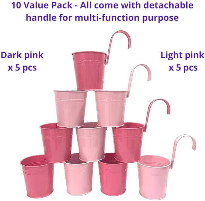 LaLaGreen Railing Planters Outdoor -10 Pack, 4 Inch Metal Hanging Flower Bucket - Image 6