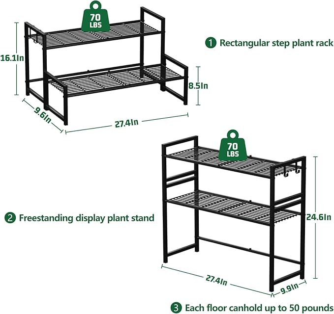 Garden 4 you 2 Tier Metal Plant Stand Outdoor Indoor Waterproof, Stackable - Image 3