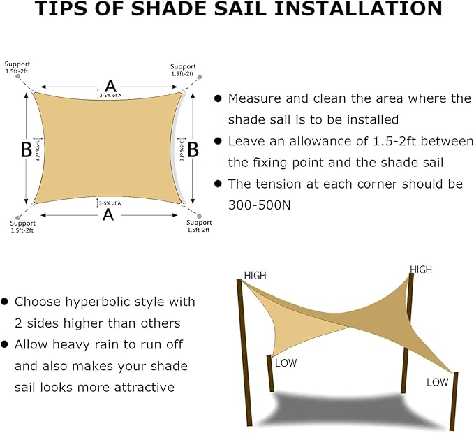 KANAGAWA 6'X7' Sand Custom Size Sun Shade Sail Rectangle UV Block Canopy Cover - Image 6